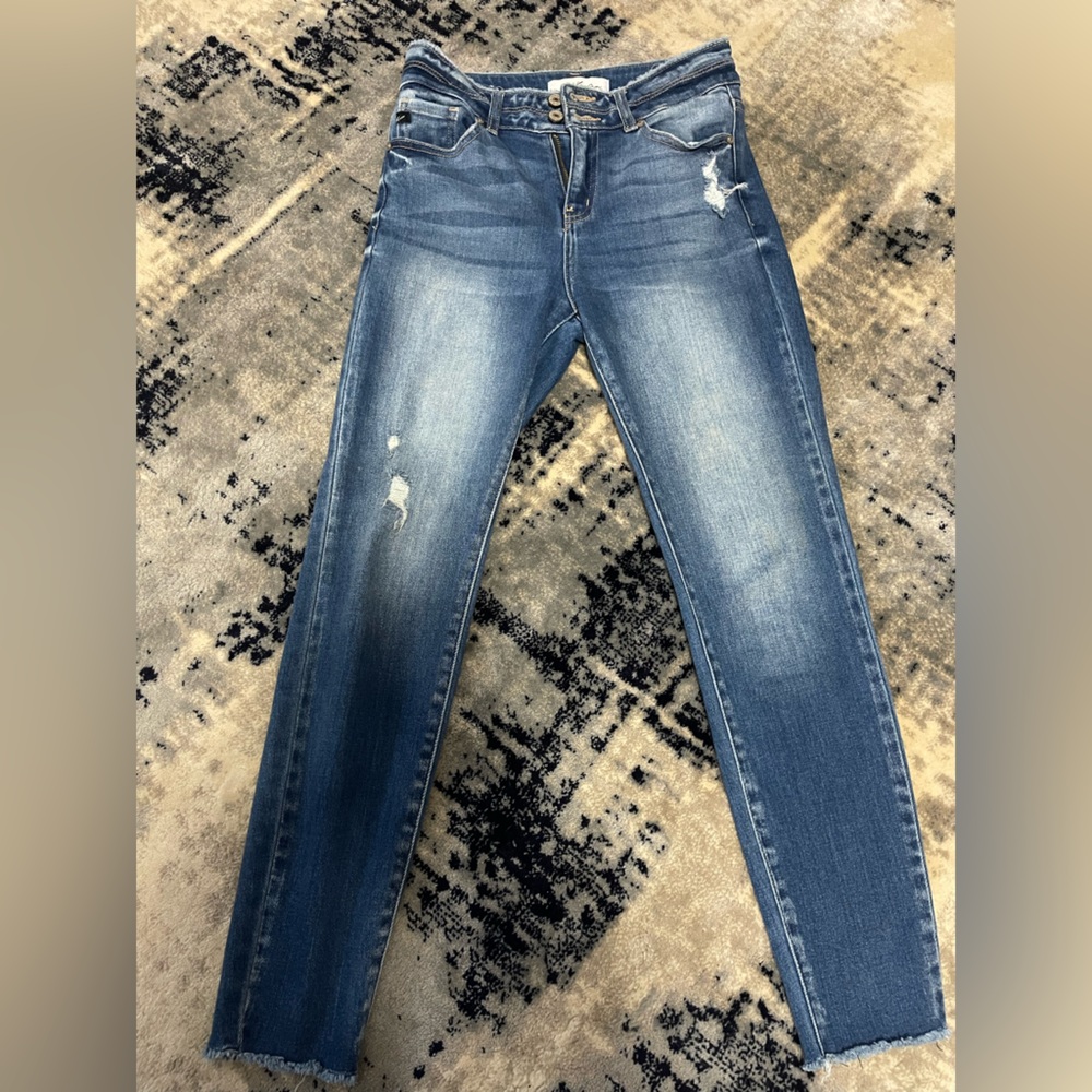 KanCan Medium Blue Skinny Jeans with Distressed Details